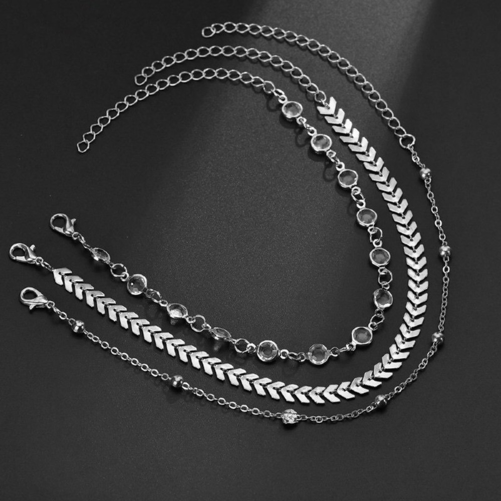 Bohemian 3 Piece Chevron Crystal Anklet Set - Picture 10 of 16
